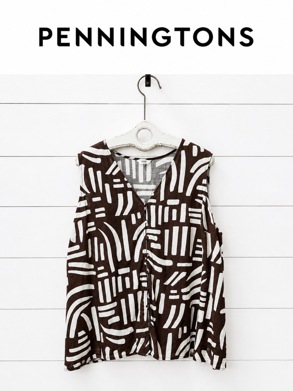 Penningtons Sleeveless Abstract Print Blouse – Brown & Cream – Estimated Size 2X